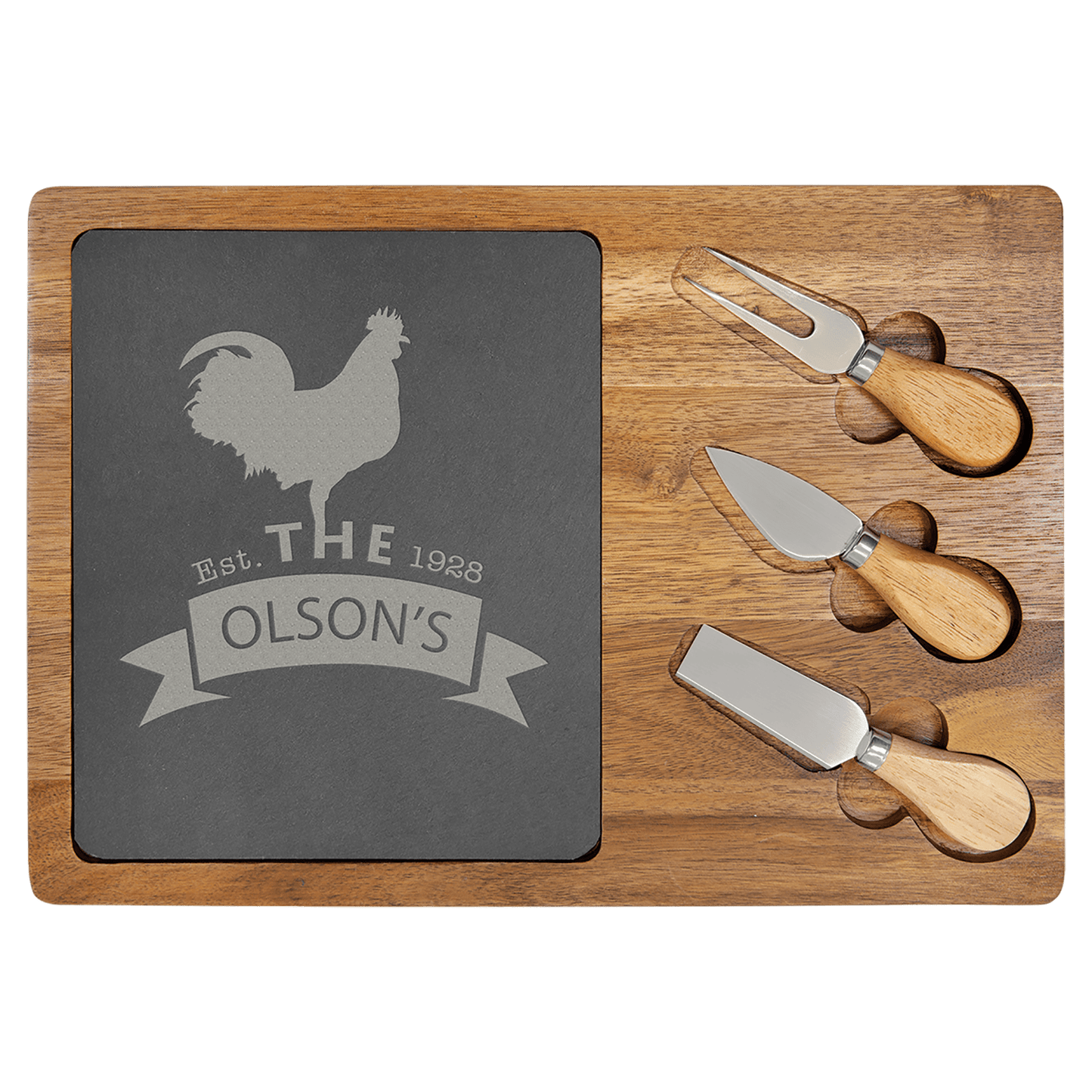Acacia Wood/Slate Serving Board w/ Tools