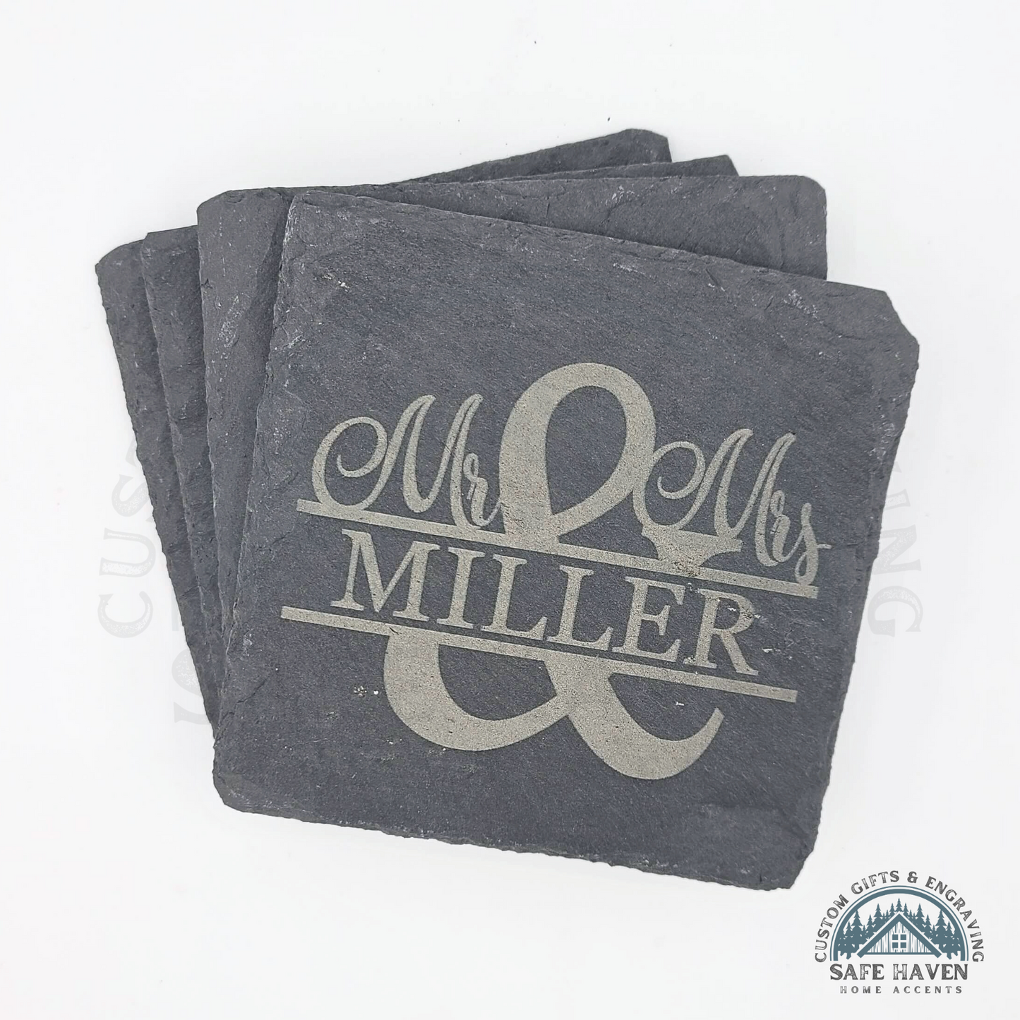 Monogram, Wedding, Family Slate Coasters