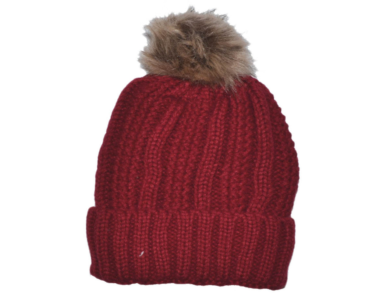 Warm Lined Winter Beanie with Removable Raccoon Fur Pom-Pom