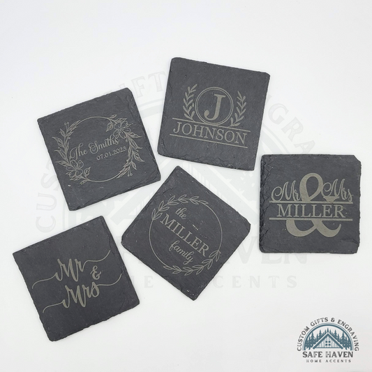 Monogram, Wedding, Family Slate Coasters
